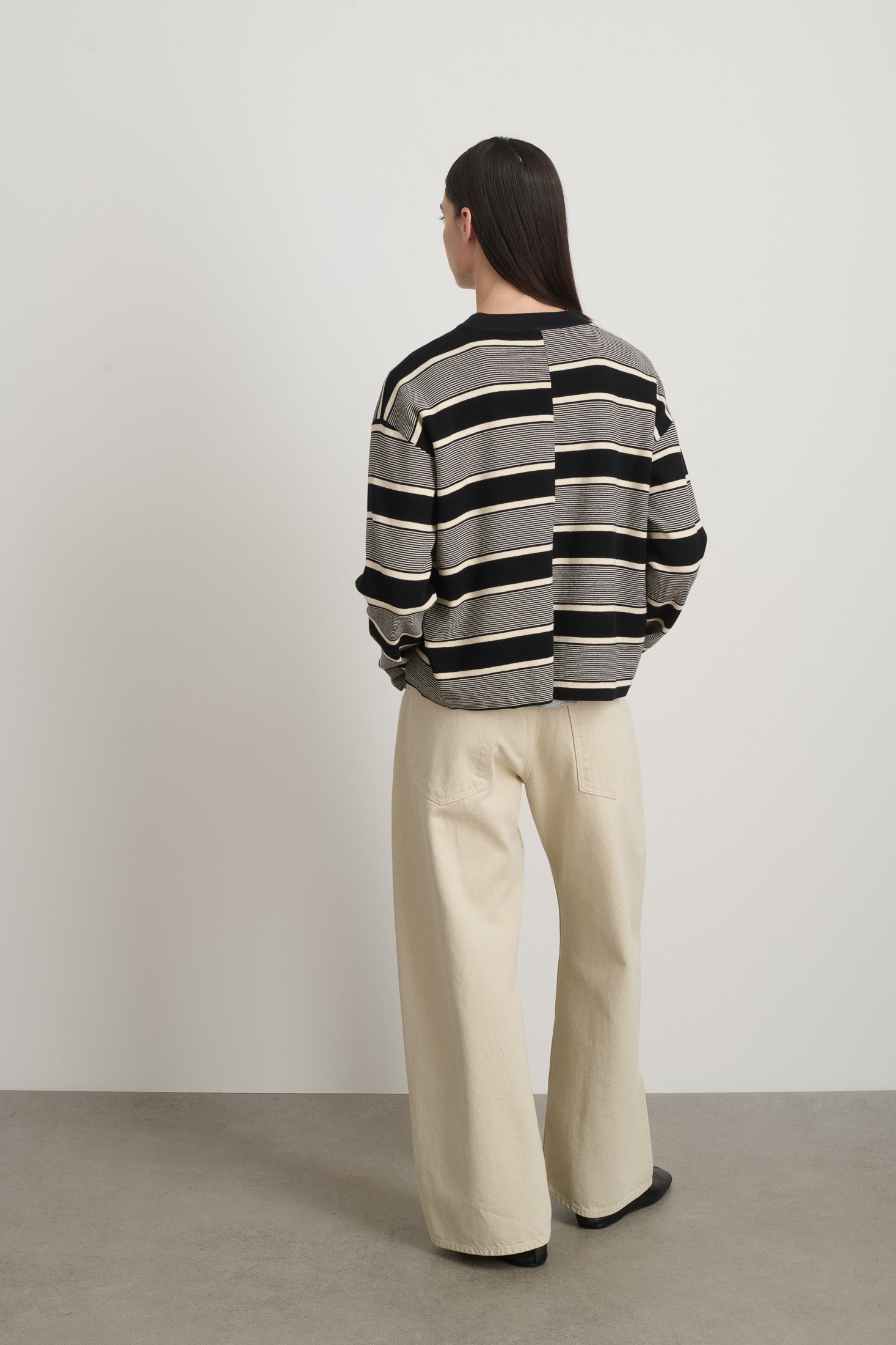 Rugby Stripe Crewneck Black/Ivory