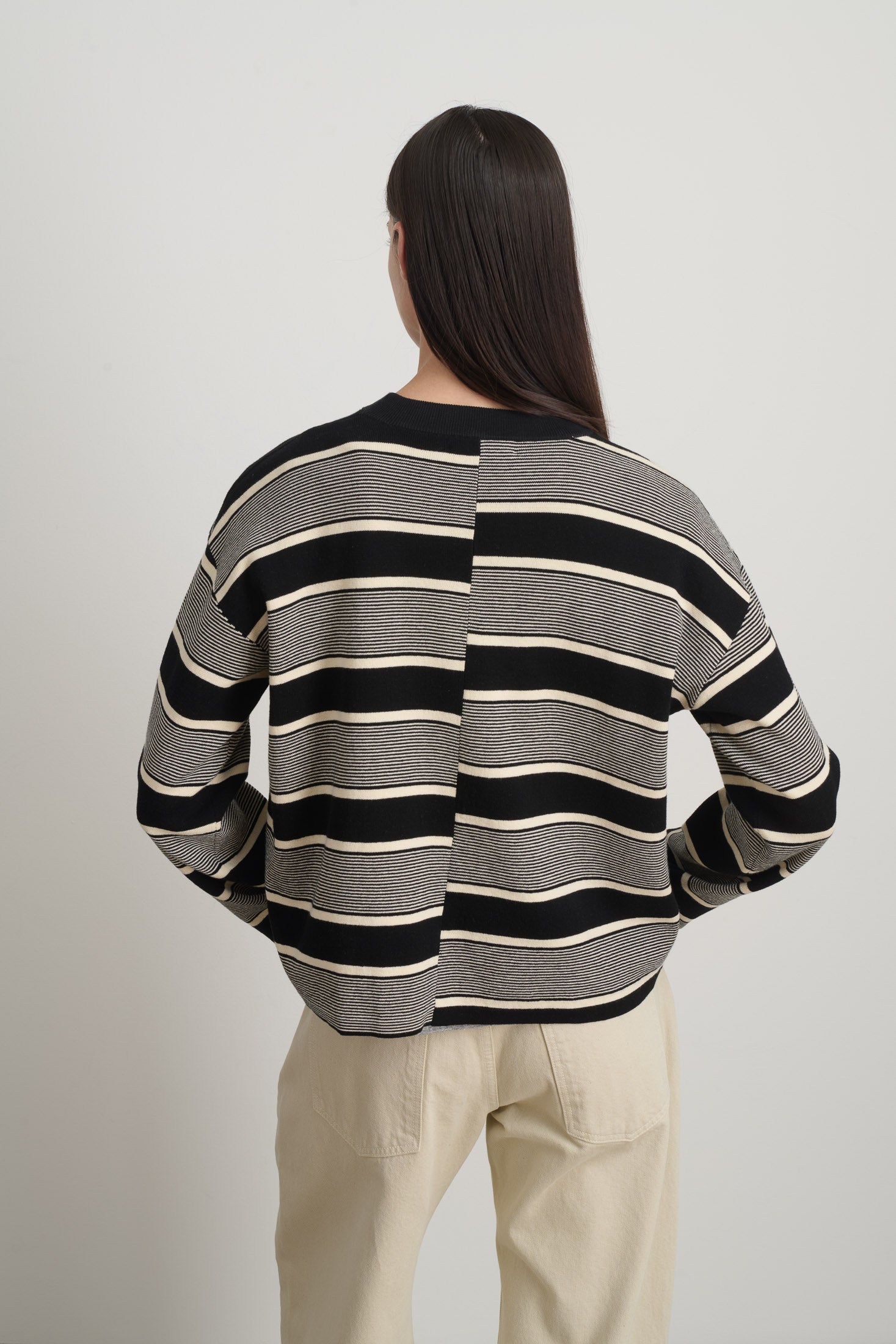 Rugby Stripe Crewneck Black/Ivory