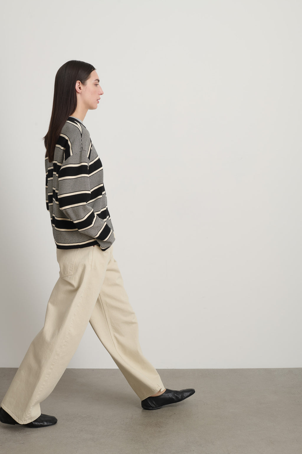 Rugby Stripe Crewneck Black/Ivory