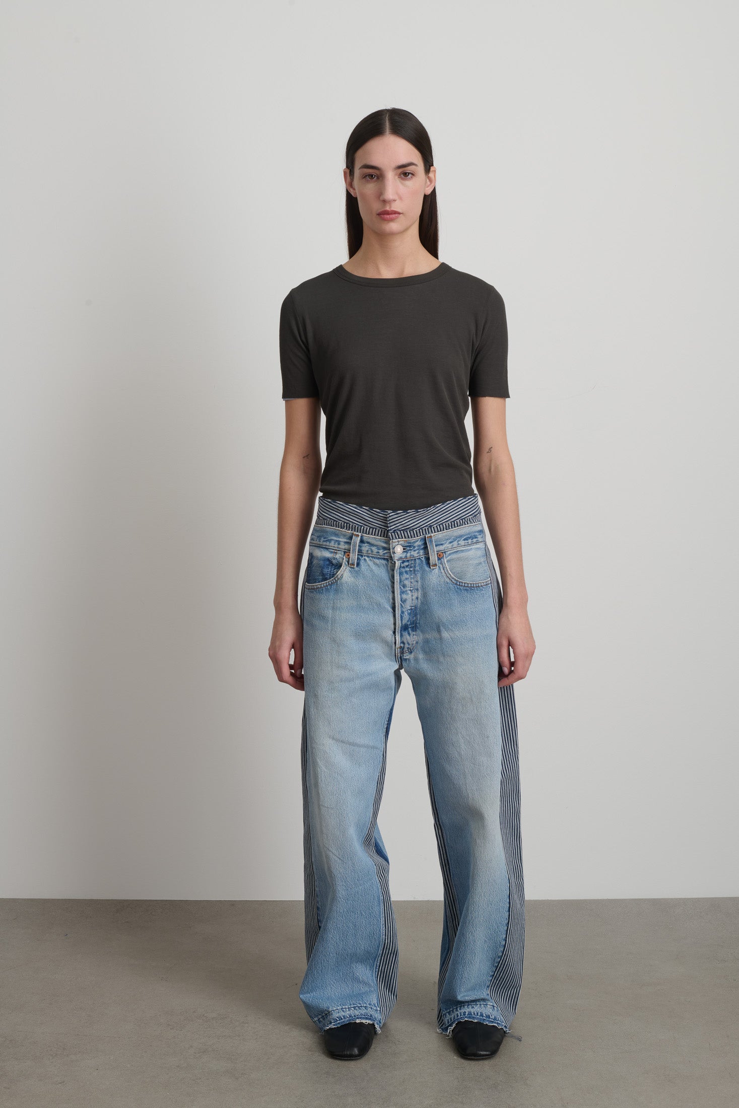 パンツ Reworked double waist white flare denim Double Waistband Rework Vintage Indigo / Stripe – B Sides Jeans