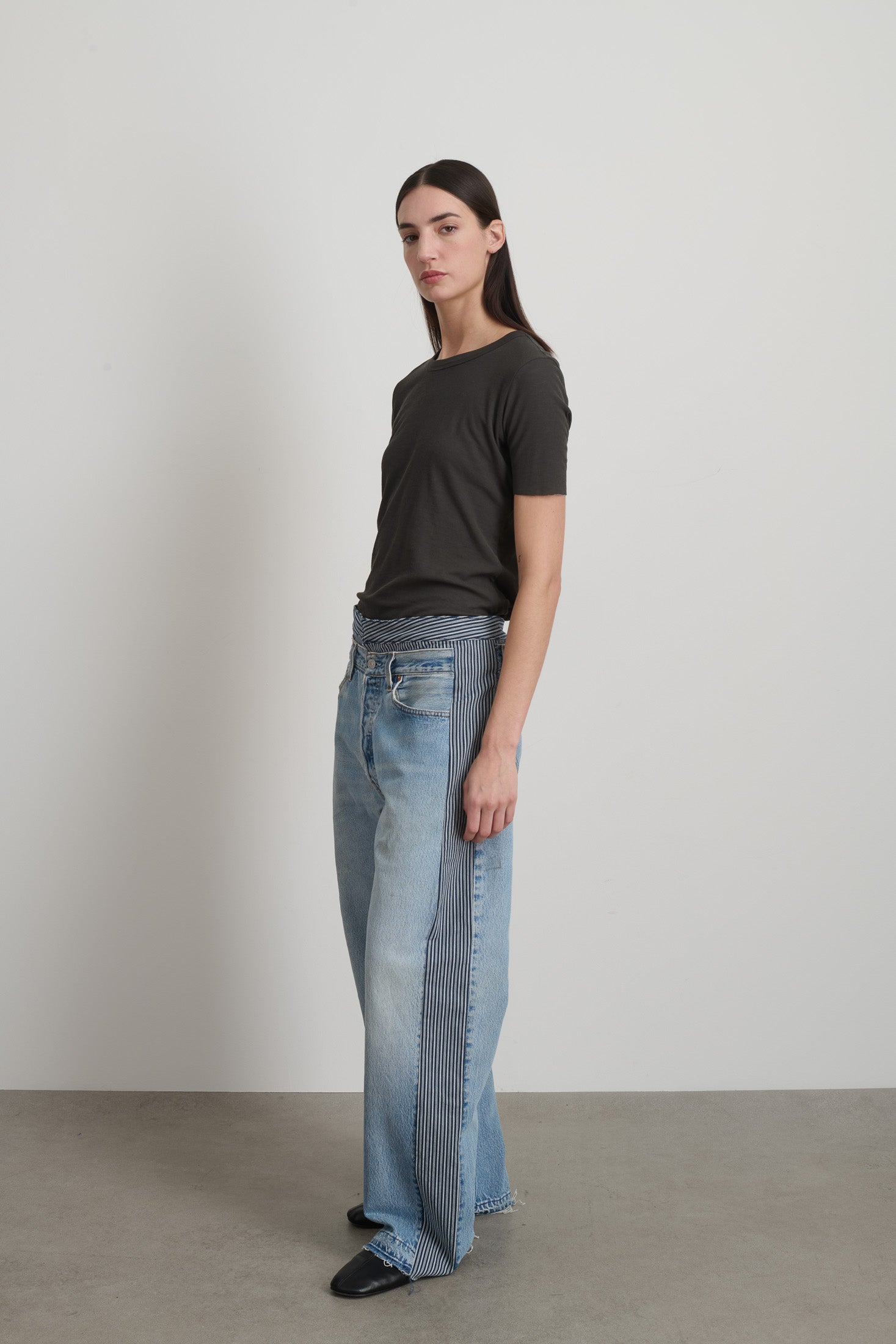B S IDES ビンテージ　ワイドデニム Double Waistband Rework Vintage Indigo / Stripe – B Sides Jeans