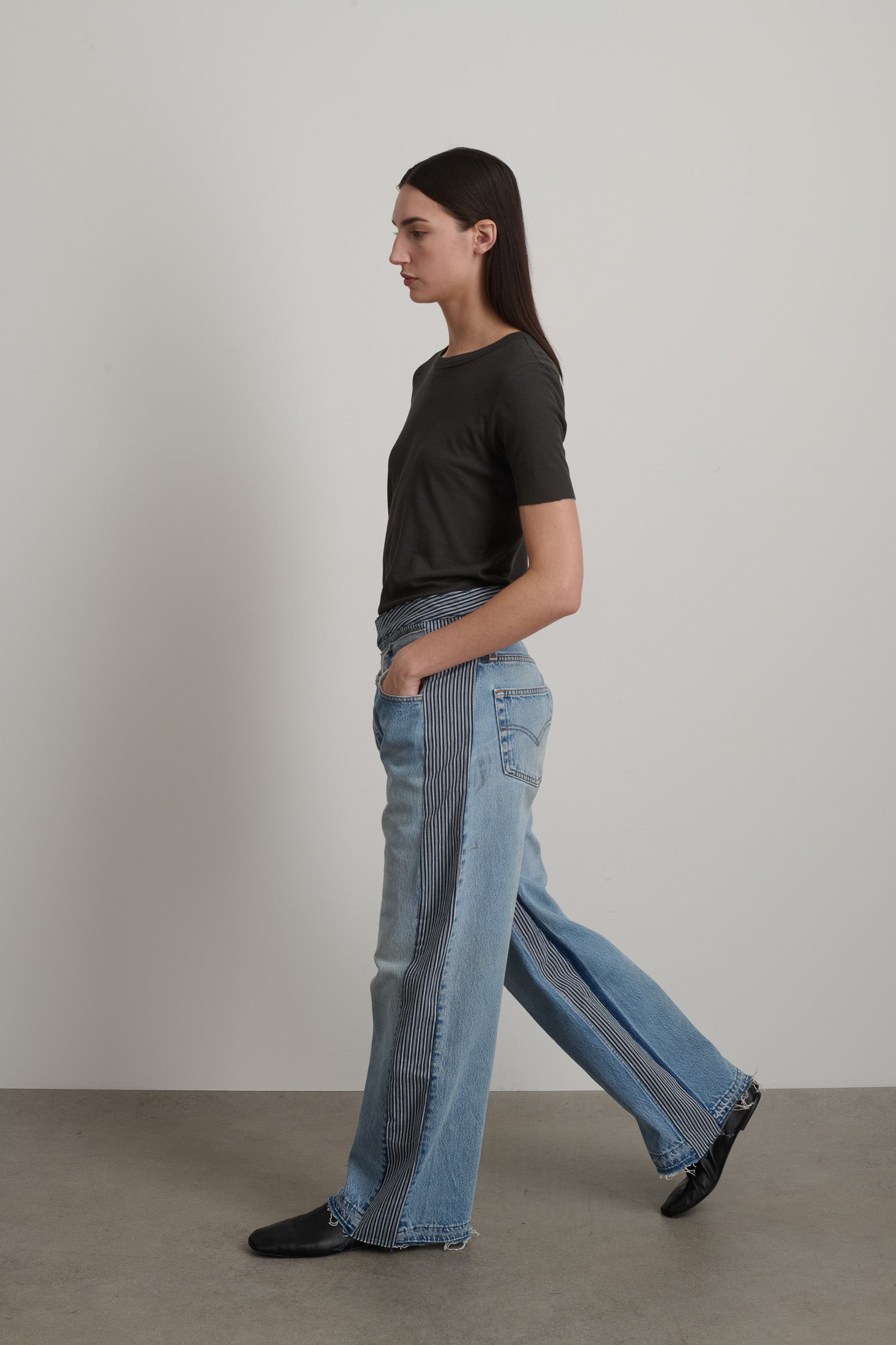 パンツ Reworked double waist white flare denim Double Waistband Rework Vintage Indigo / Stripe – B Sides Jeans