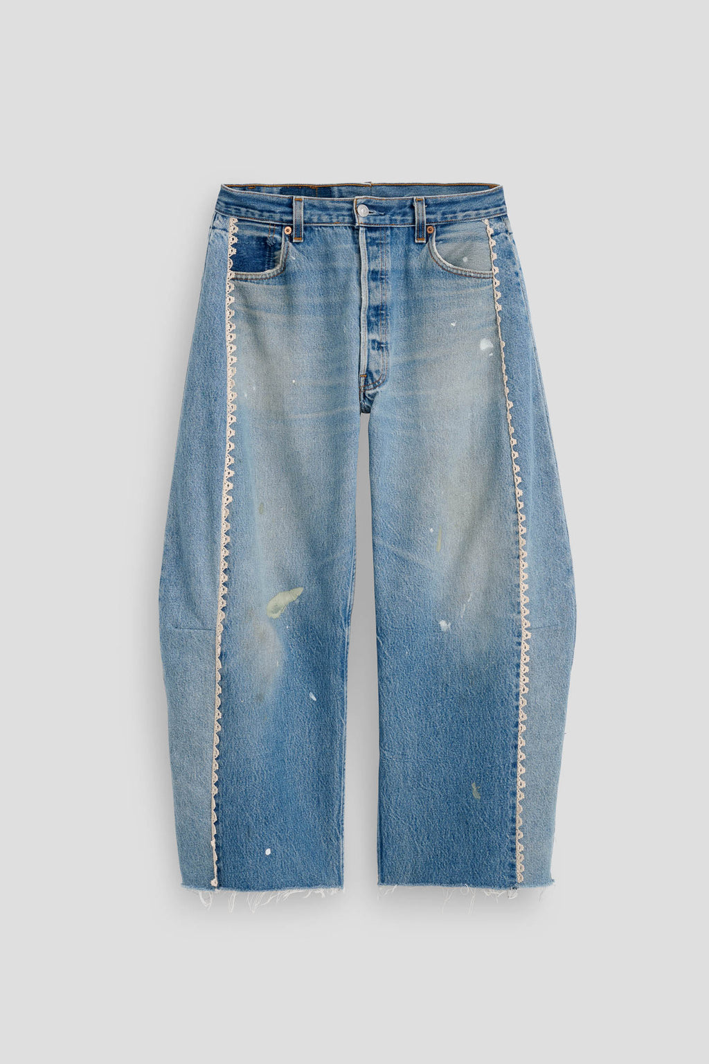 Vintage Lasso Jean Slouch Crop Classic Faded Indigo Hand Tatted Lace