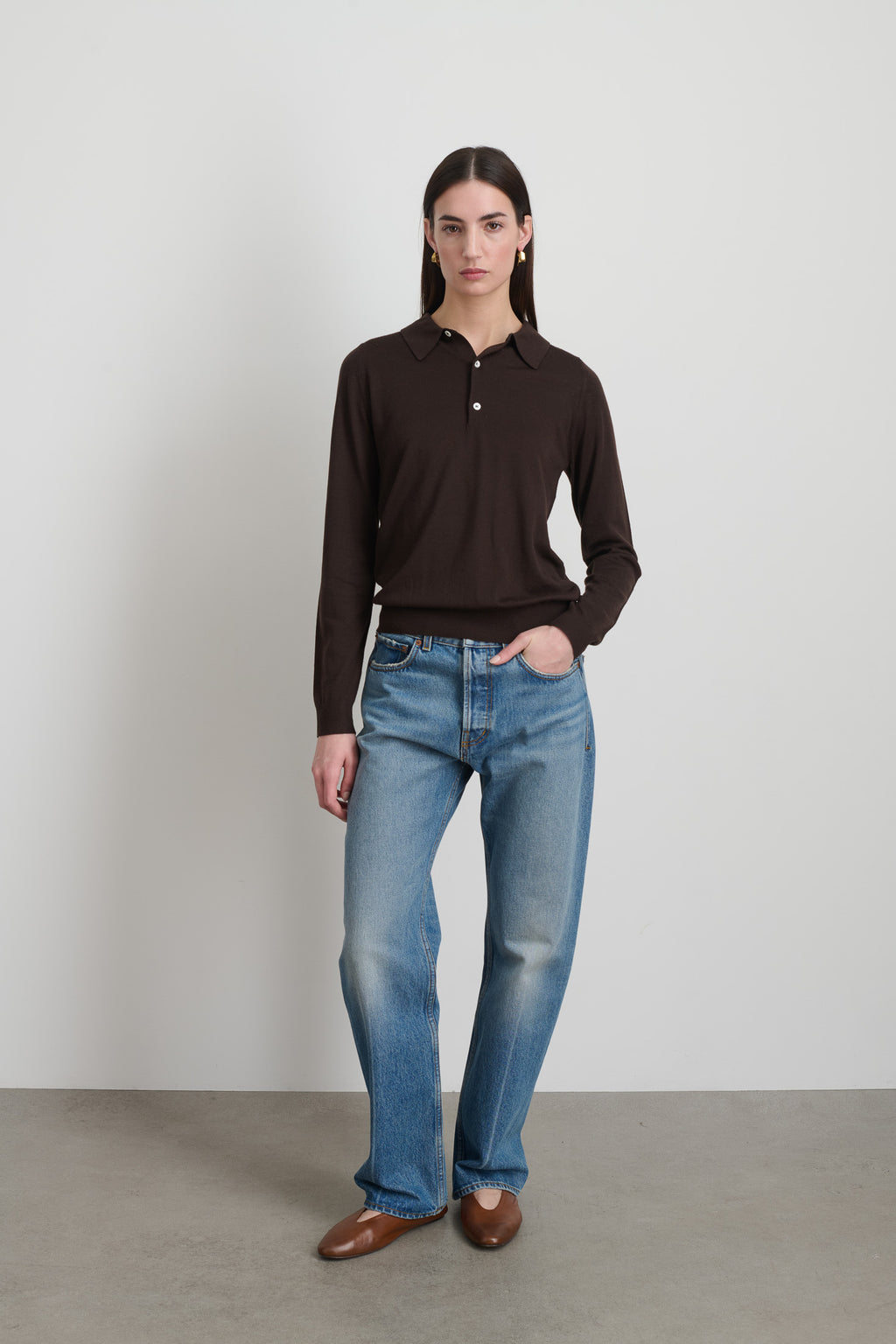 Knit Polo Brown Merino Wool