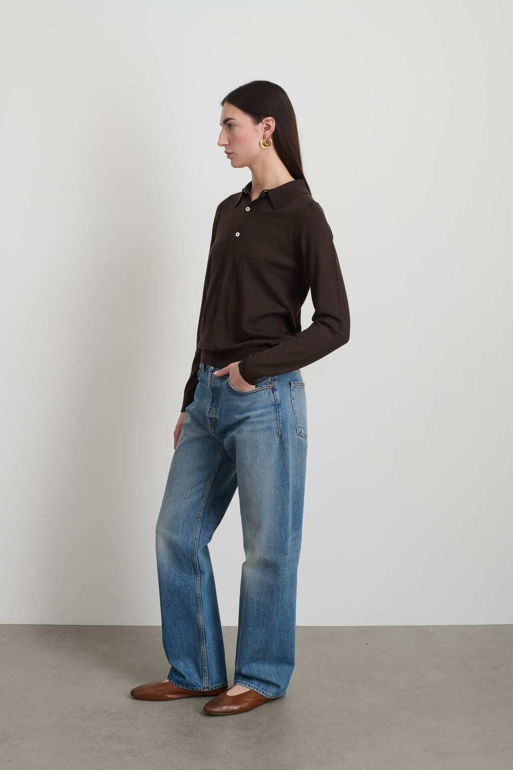 Knit Polo Brown Merino Wool