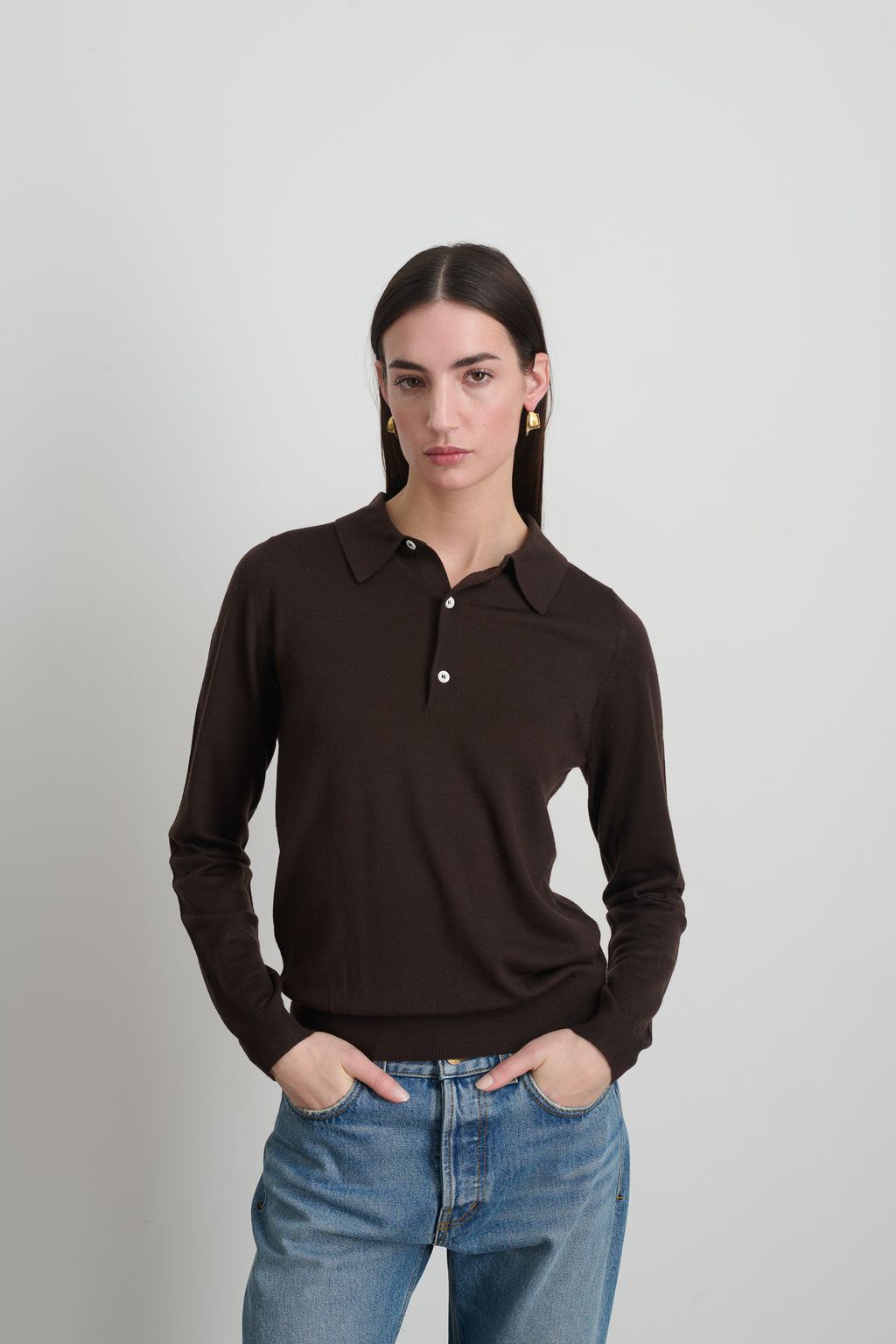 Knit Polo Brown Merino Wool