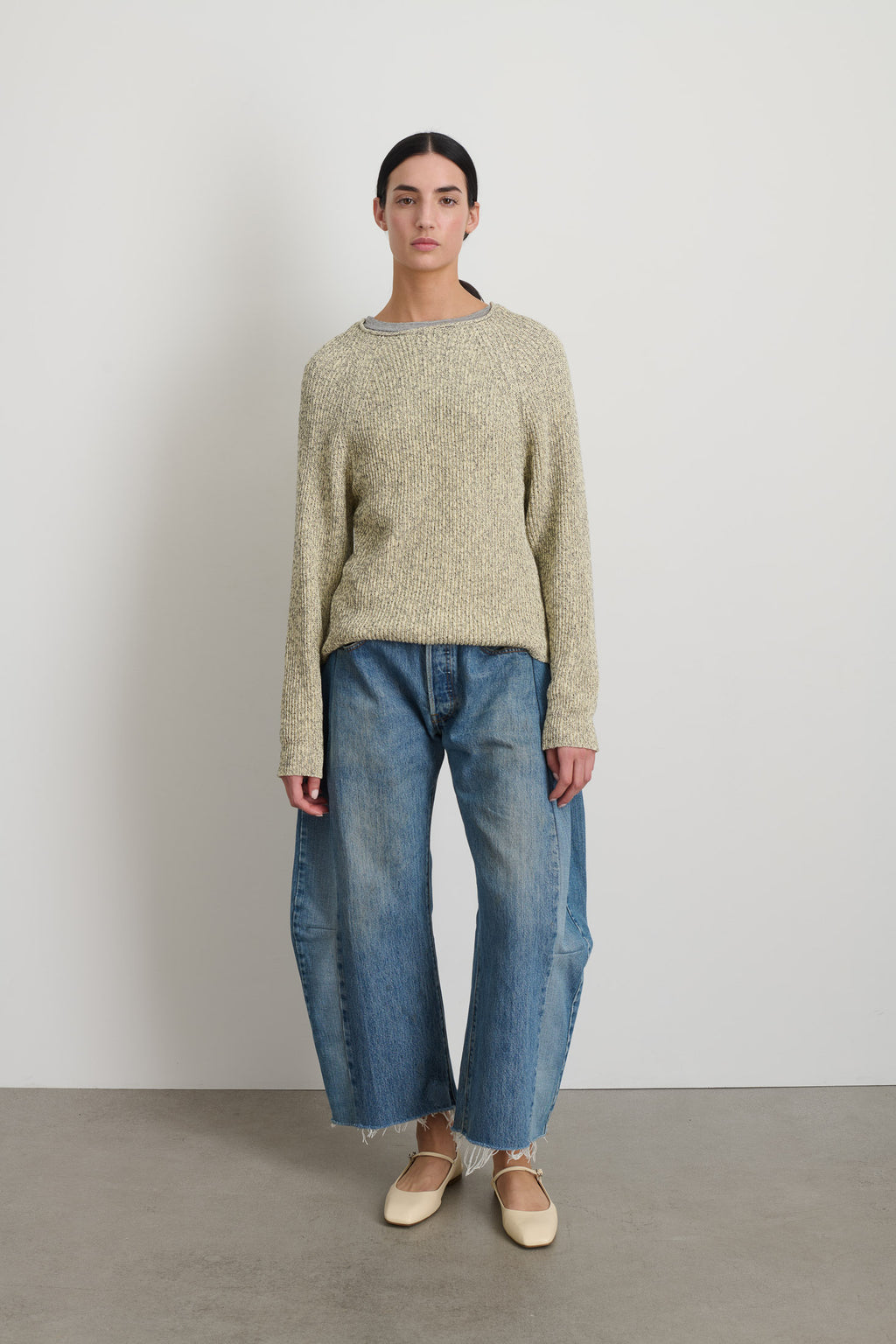 Roll Neck Shaker Stitch Pullover Ecru / Black