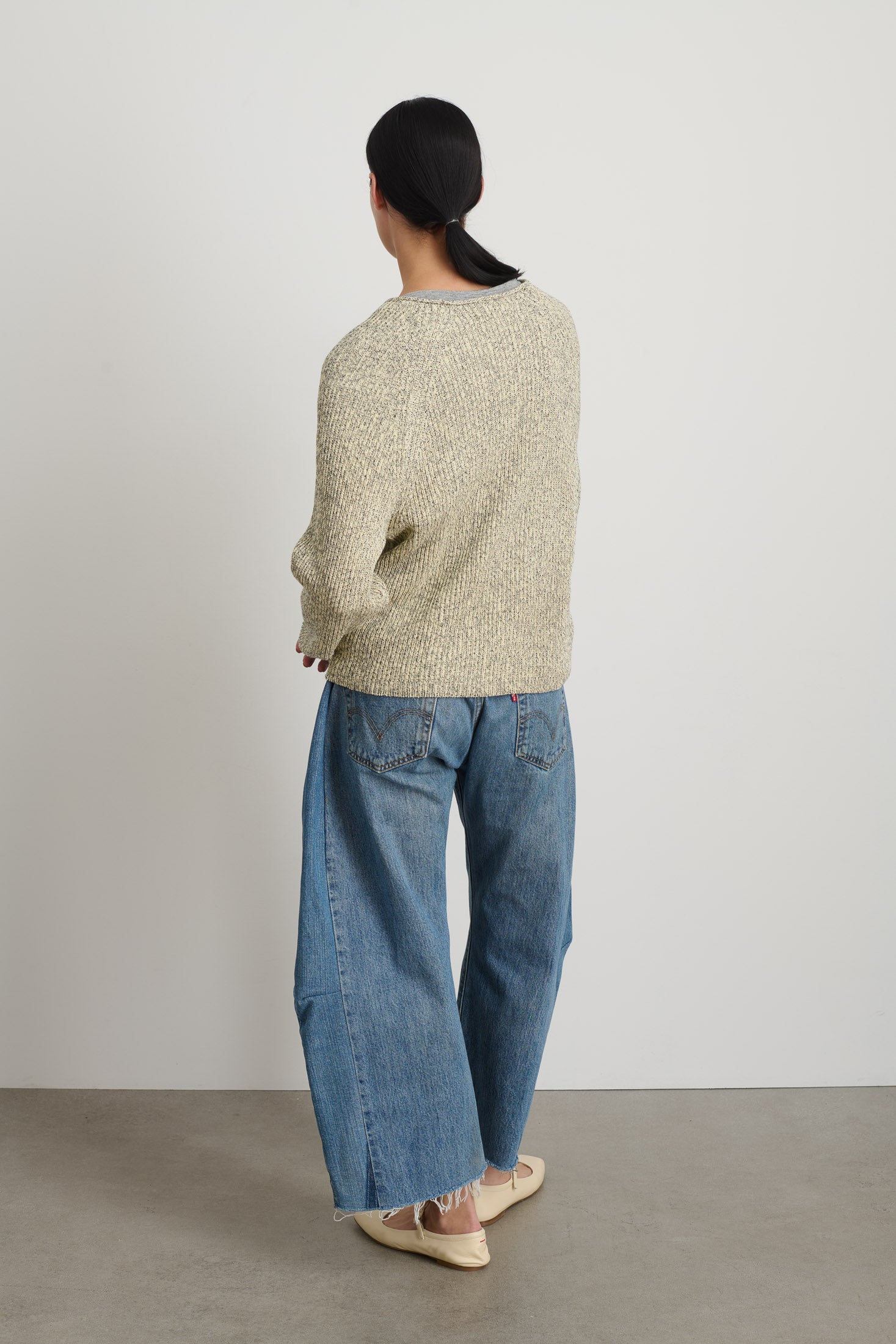 Roll Neck Shaker Stitch Pullover Ecru / Black