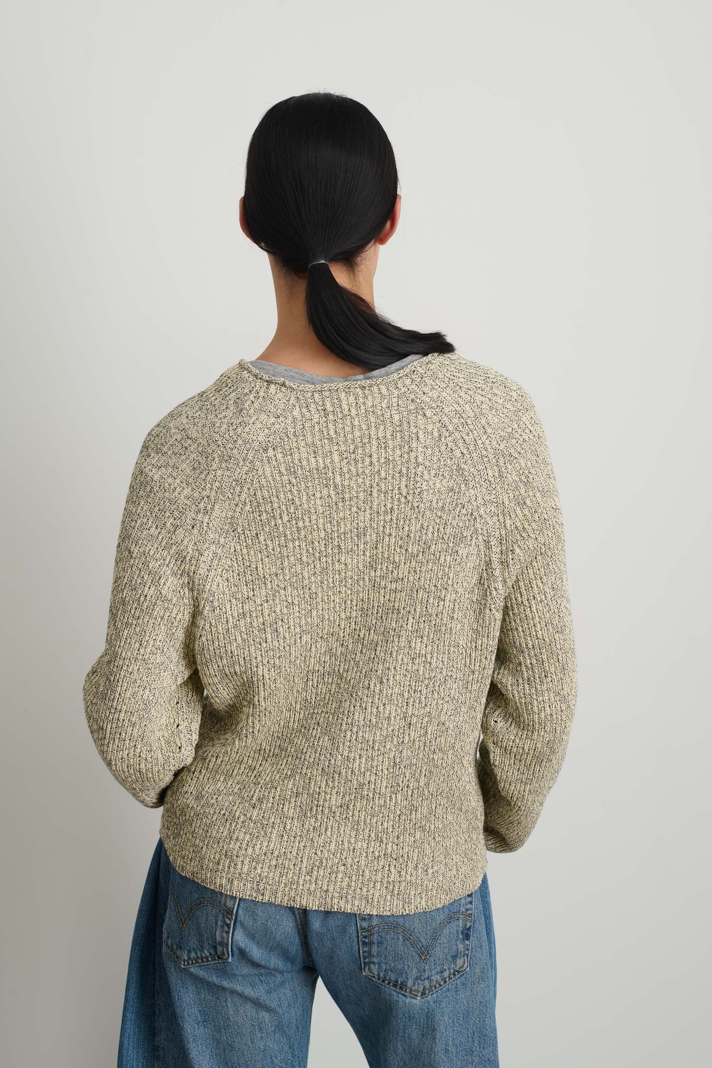 Roll Neck Shaker Stitch Pullover Ecru / Black