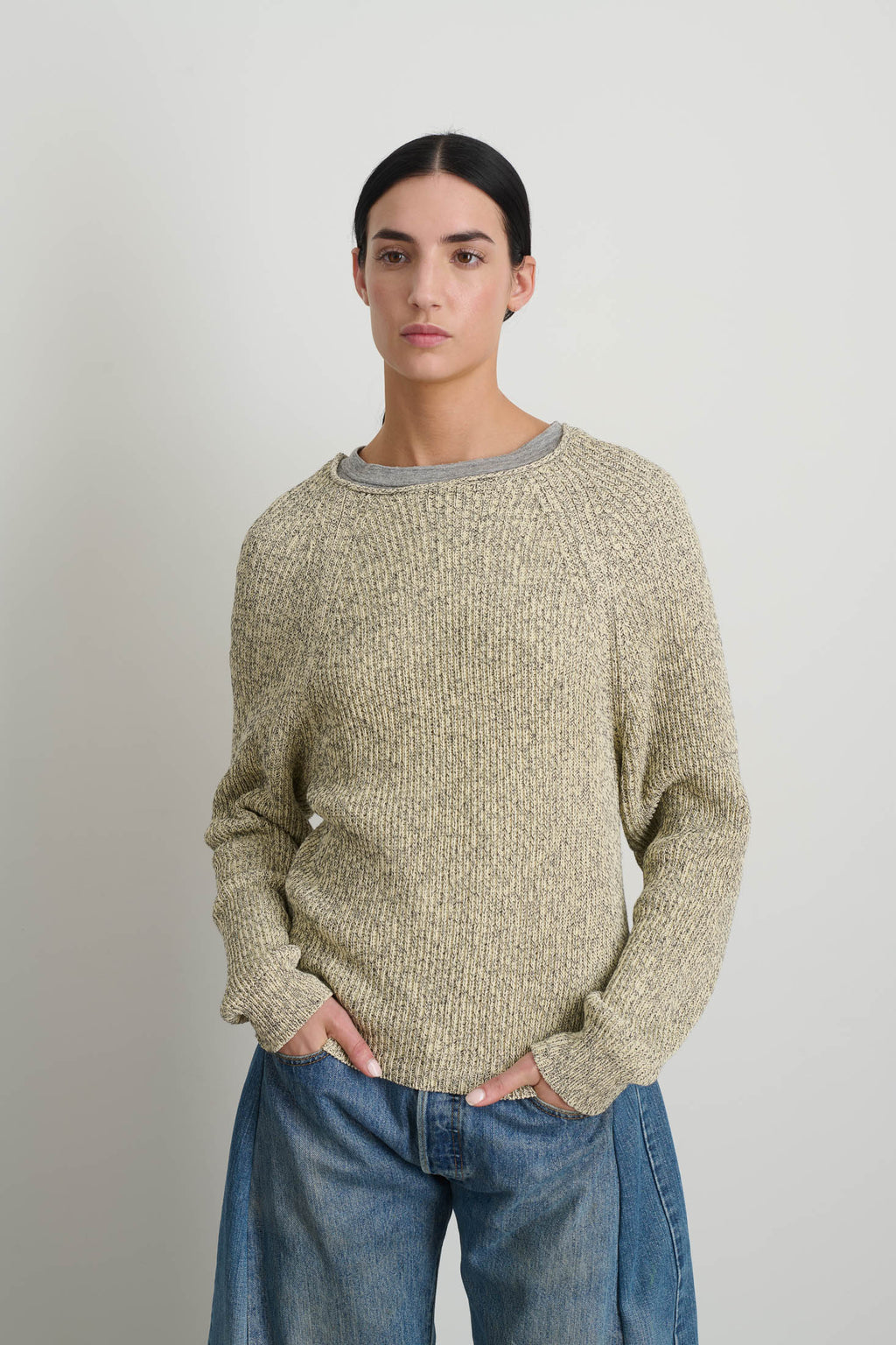 Roll Neck Shaker Stitch Pullover Ecru / Black