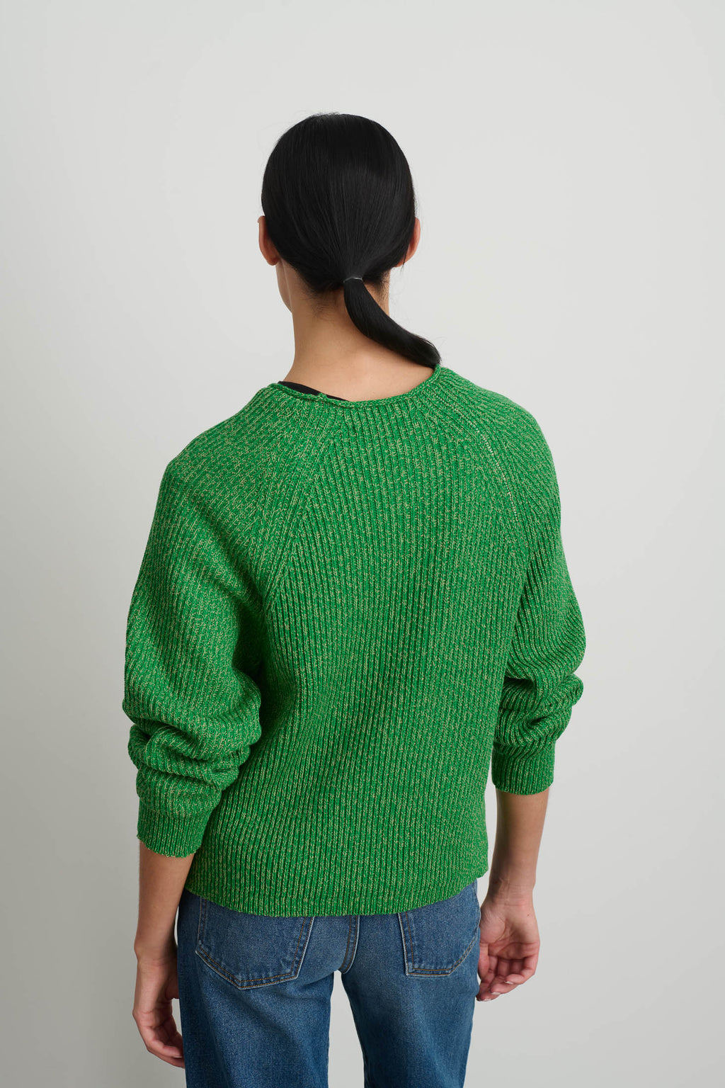 Roll Neck Shaker Stitch Pullover Green / Peach