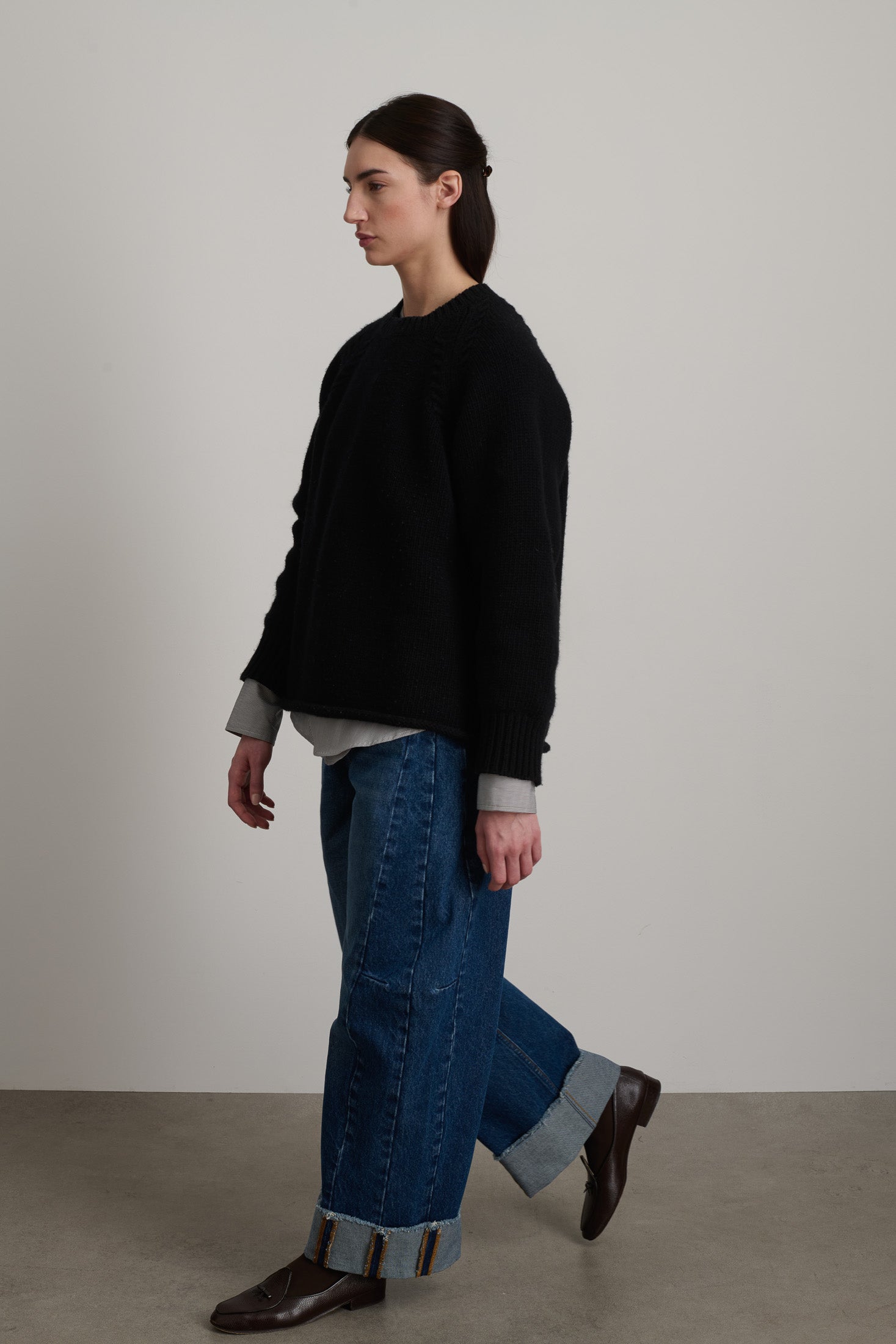 Braided Crew Black Cashmere