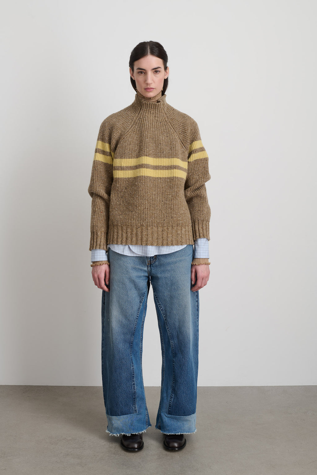 Funnel Neck Camel + Celery Donegal