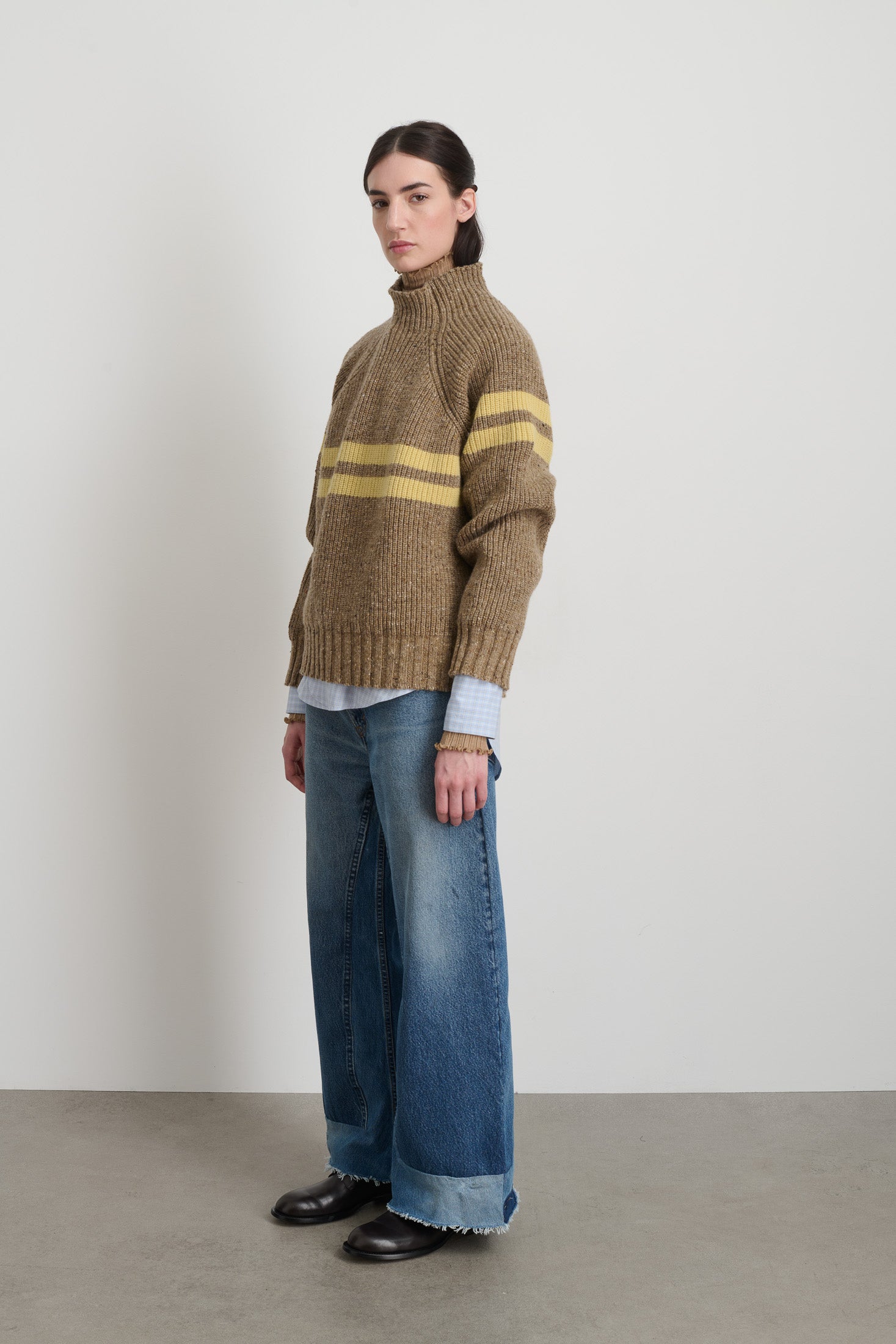 Funnel Neck Camel + Celery Donegal