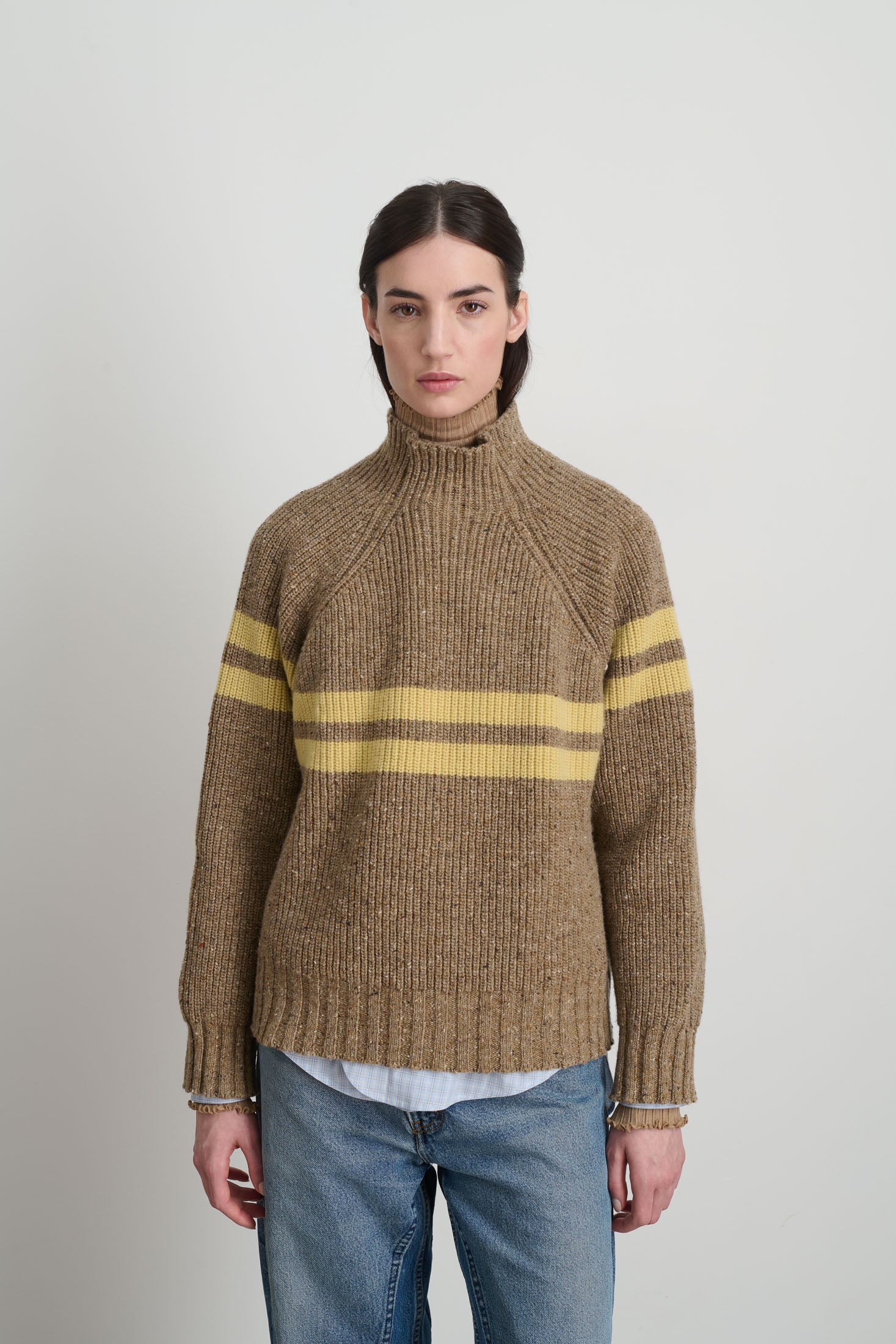 Funnel Neck Camel + Celery Donegal