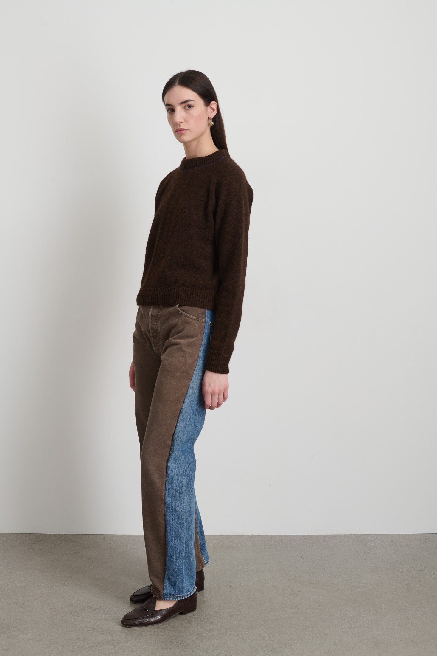 Mohair Sweatshirt Brown with Cobalt Embroidery