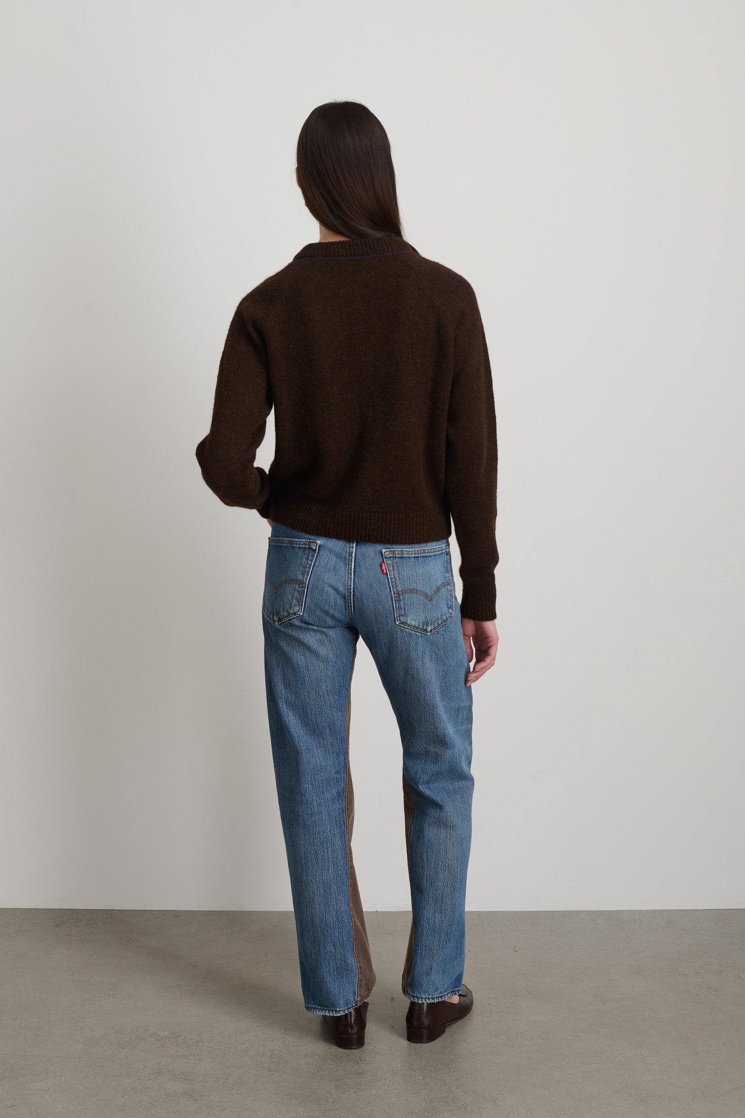 Mohair Sweatshirt Brown with Cobalt Embroidery