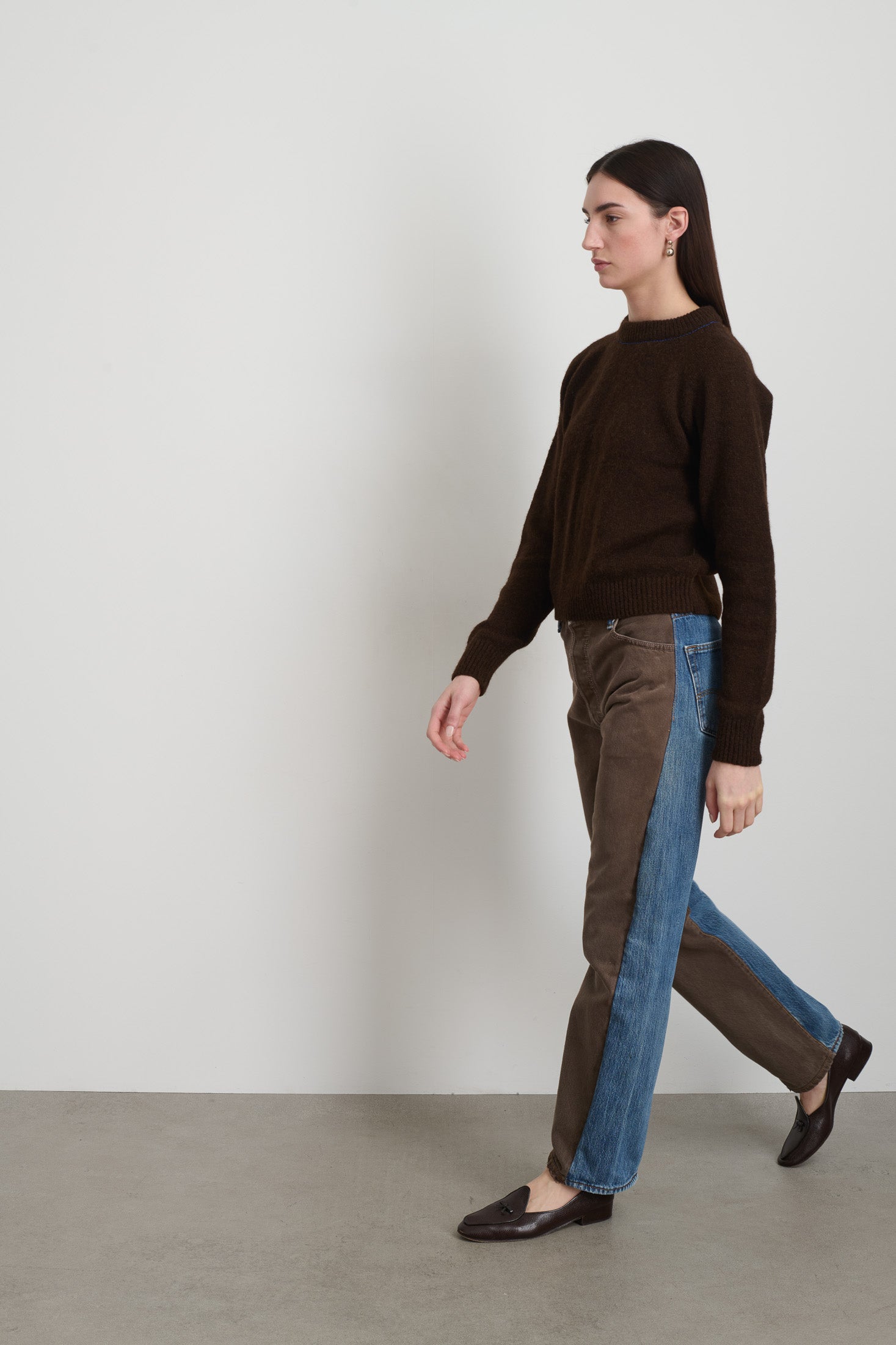 Mohair Sweatshirt Brown with Cobalt Embroidery