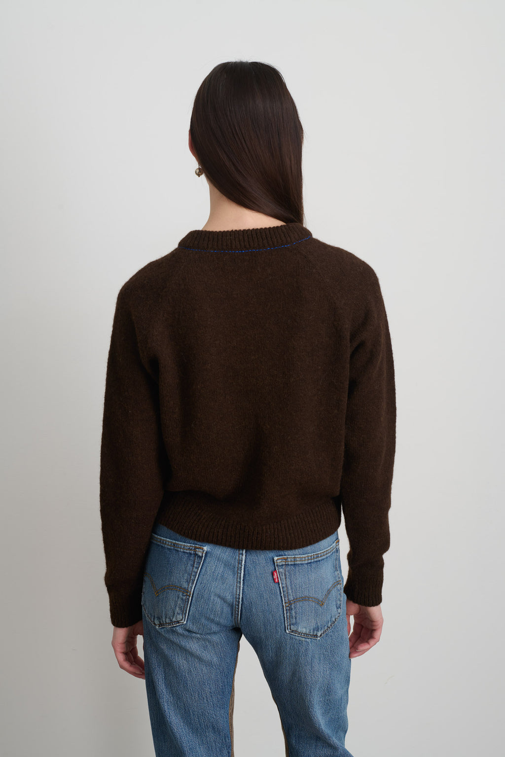 Mohair Sweatshirt Brown with Cobalt Embroidery