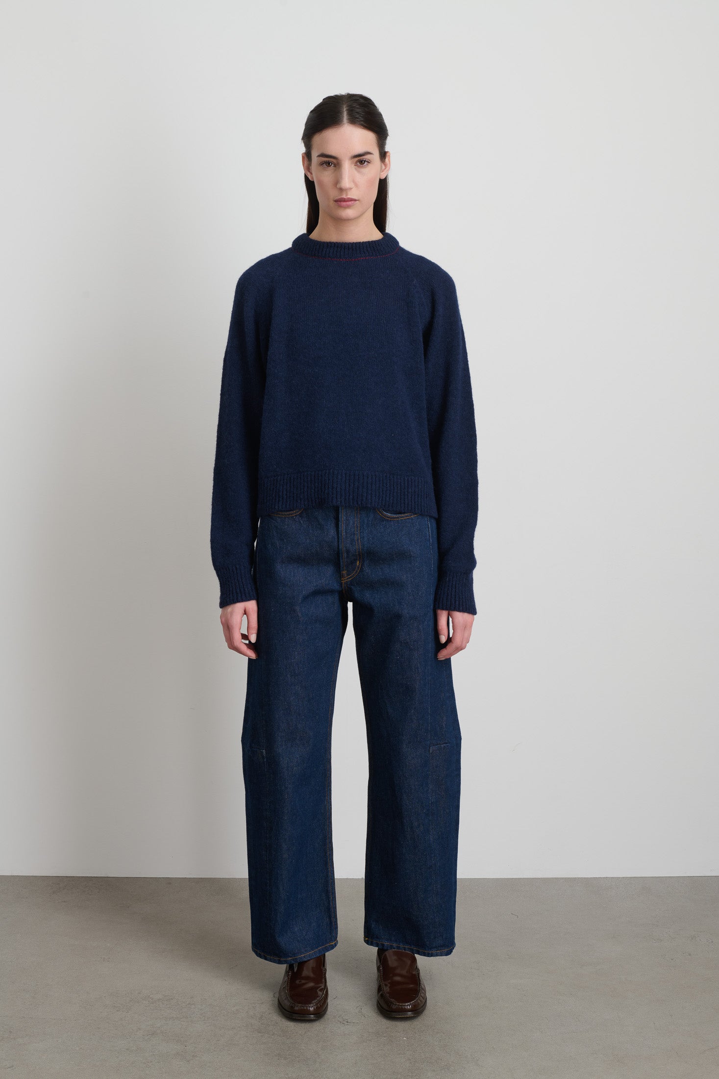Mohair Pullover Marine/Red Embroidery