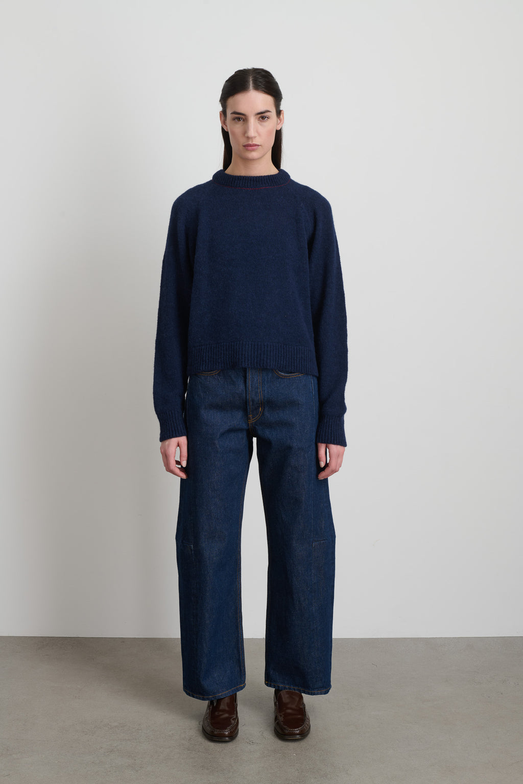 Mohair Sweatshirt Marine with Red Embroidery