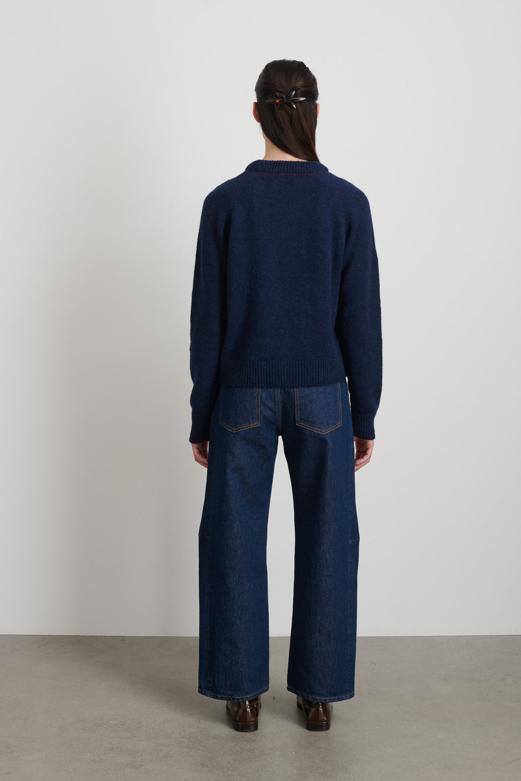 Mohair Sweatshirt Marine with Red Embroidery