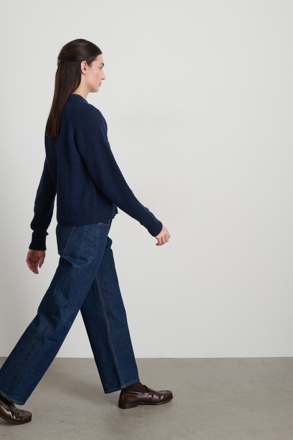 Mohair Sweatshirt Marine with Red Embroidery