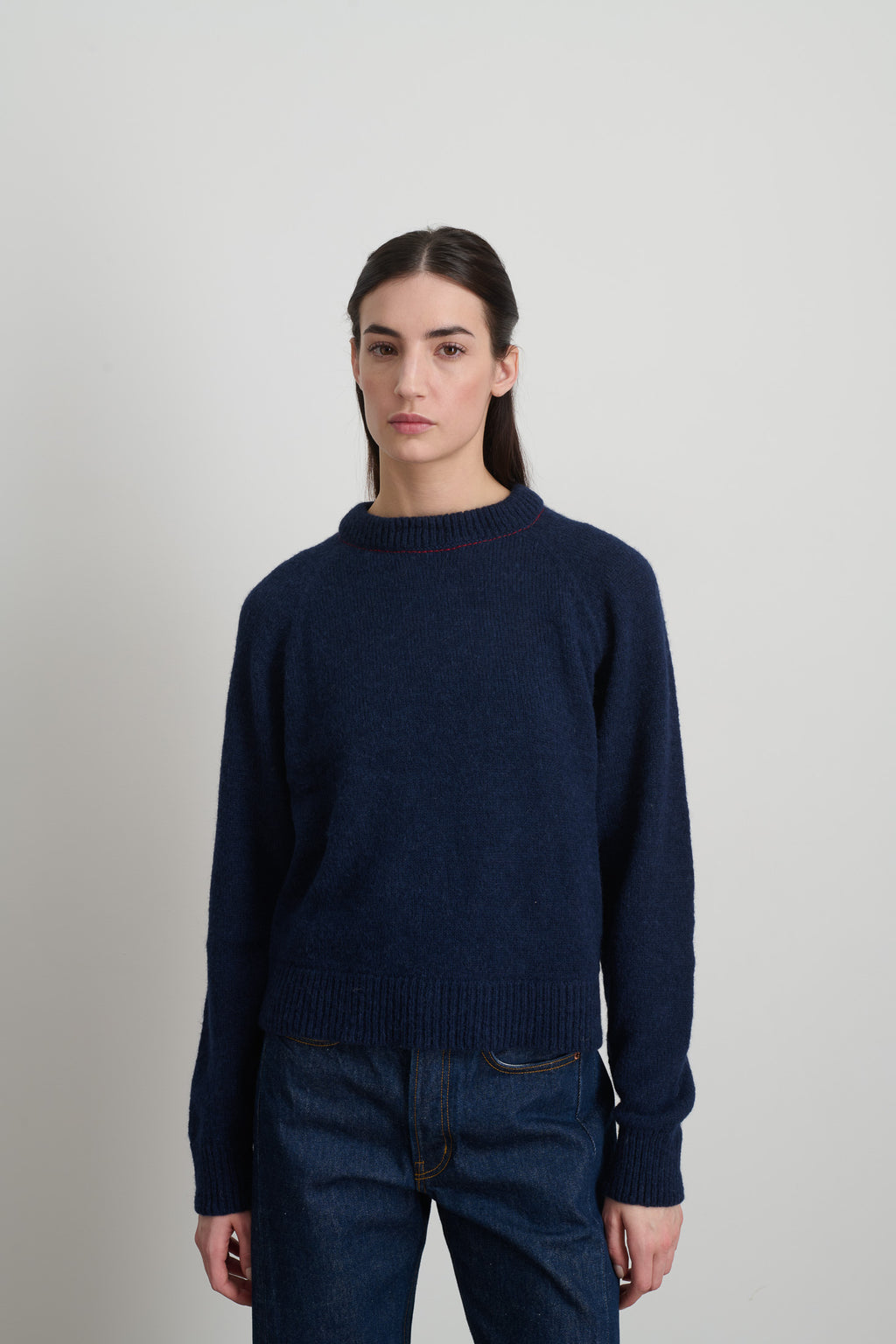 Mohair Sweatshirt Marine with Red Embroidery