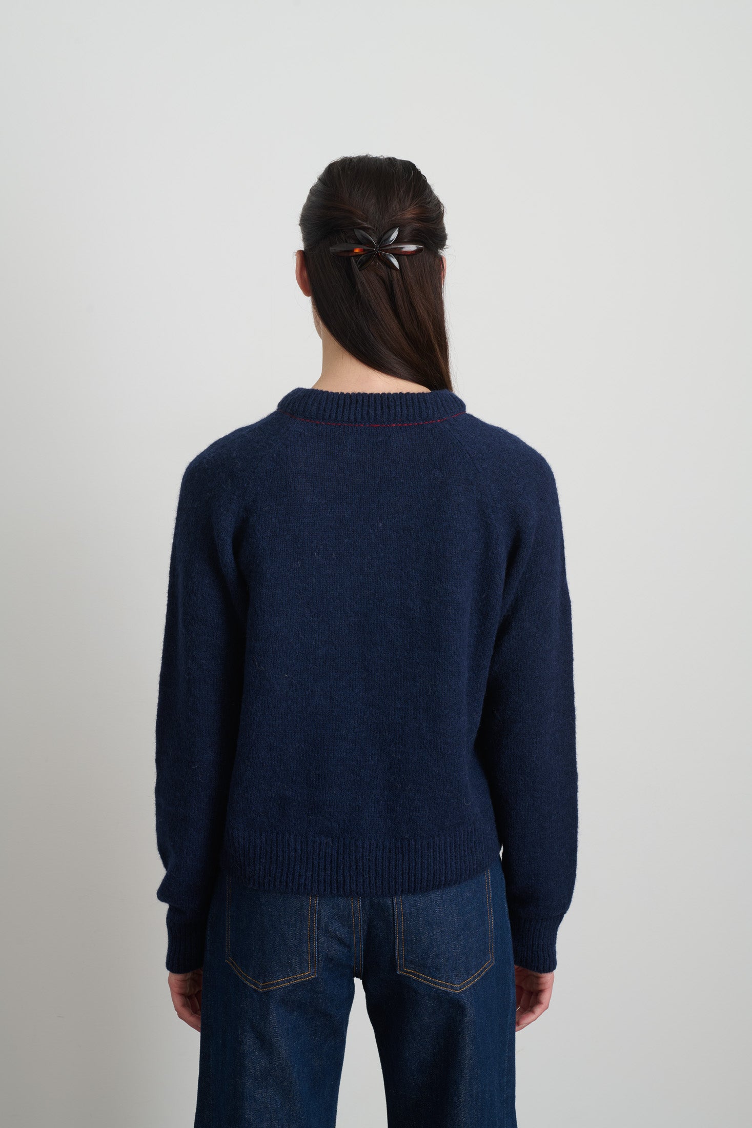 Mohair Sweatshirt Marine with Red Embroidery