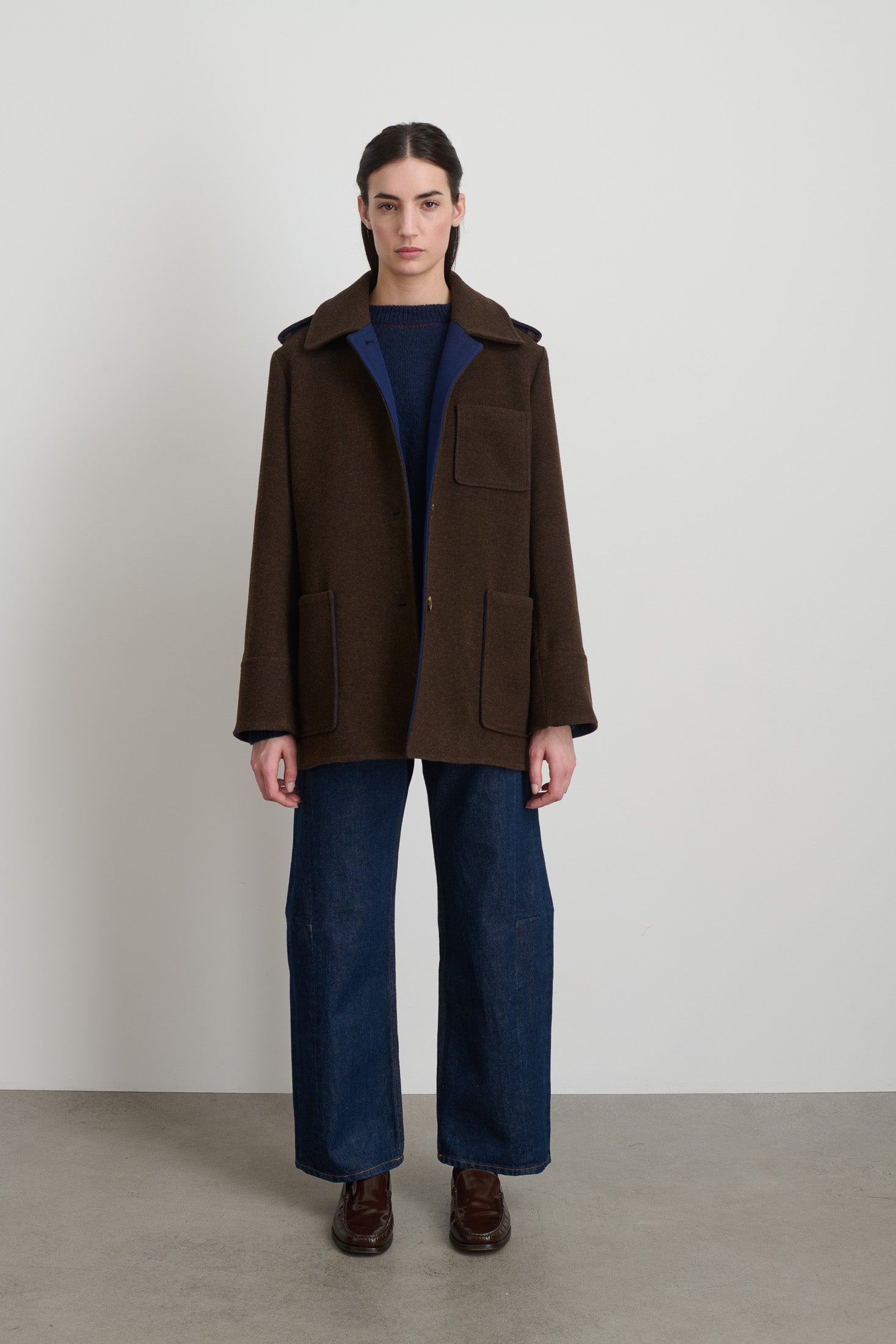Tonne Wool Coat Marine/Brown Doubleface
