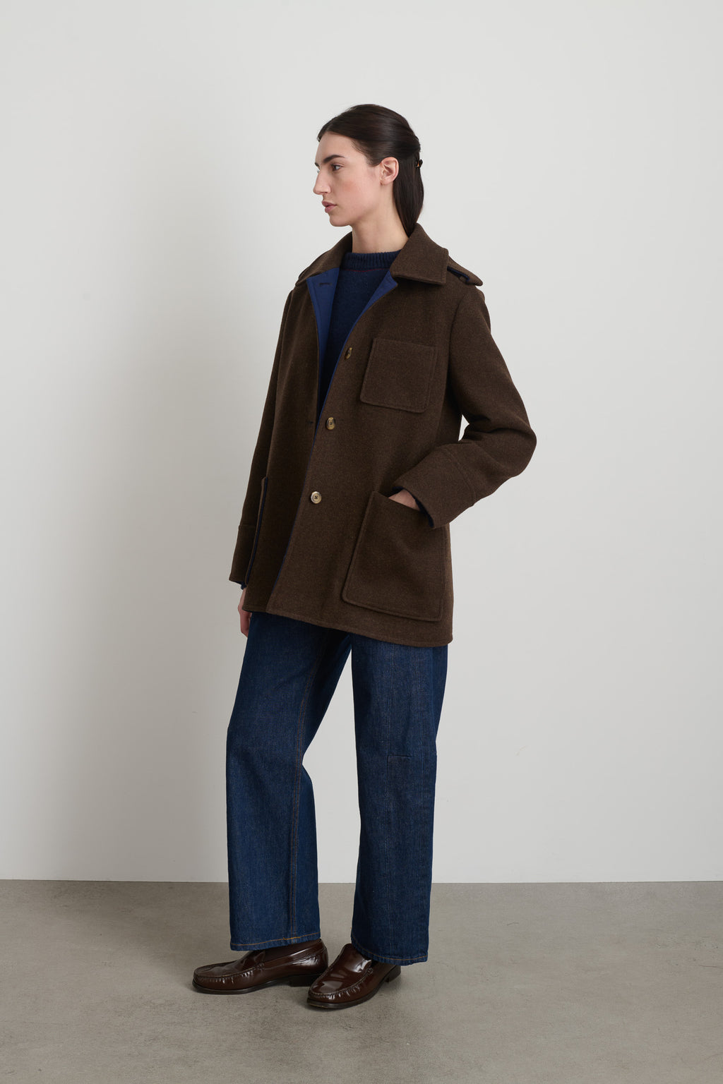 Tonne Wool Coat Marine/Brown Doubleface
