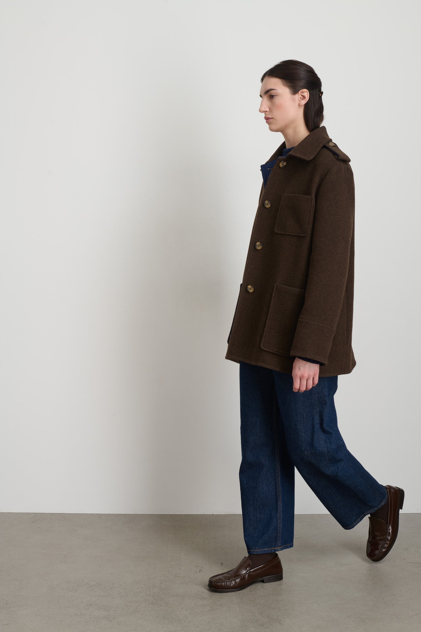 Tonne Wool Coat Marine/Brown Doubleface - Women | B Sides Jeans