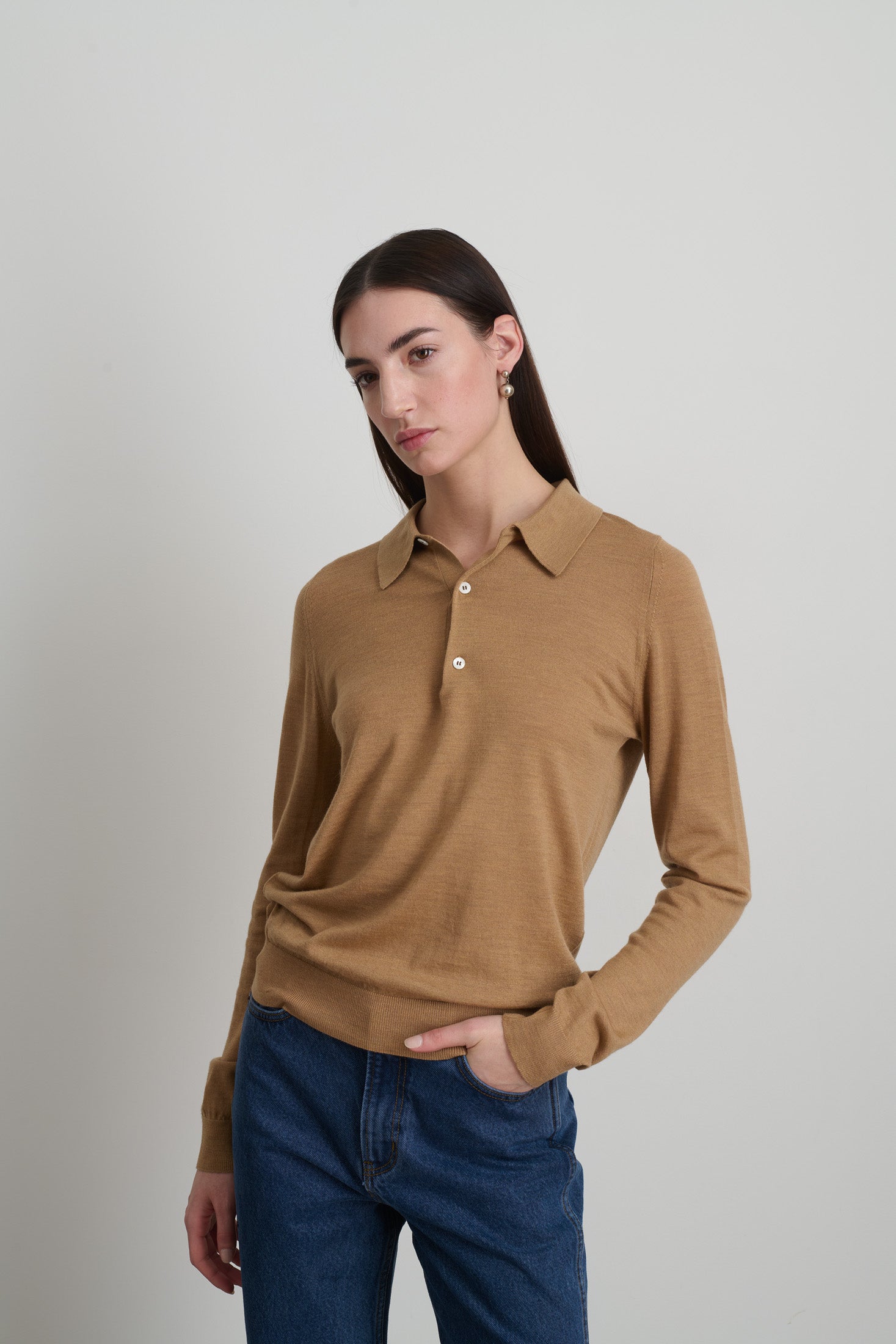 Knit Polo Camel Merino Wool