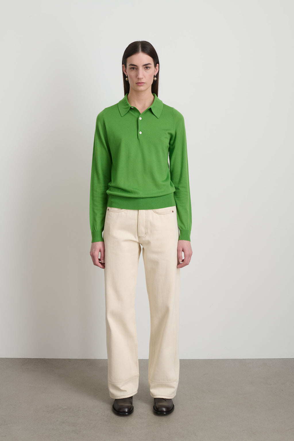 Knit Polo Green Merino Wool