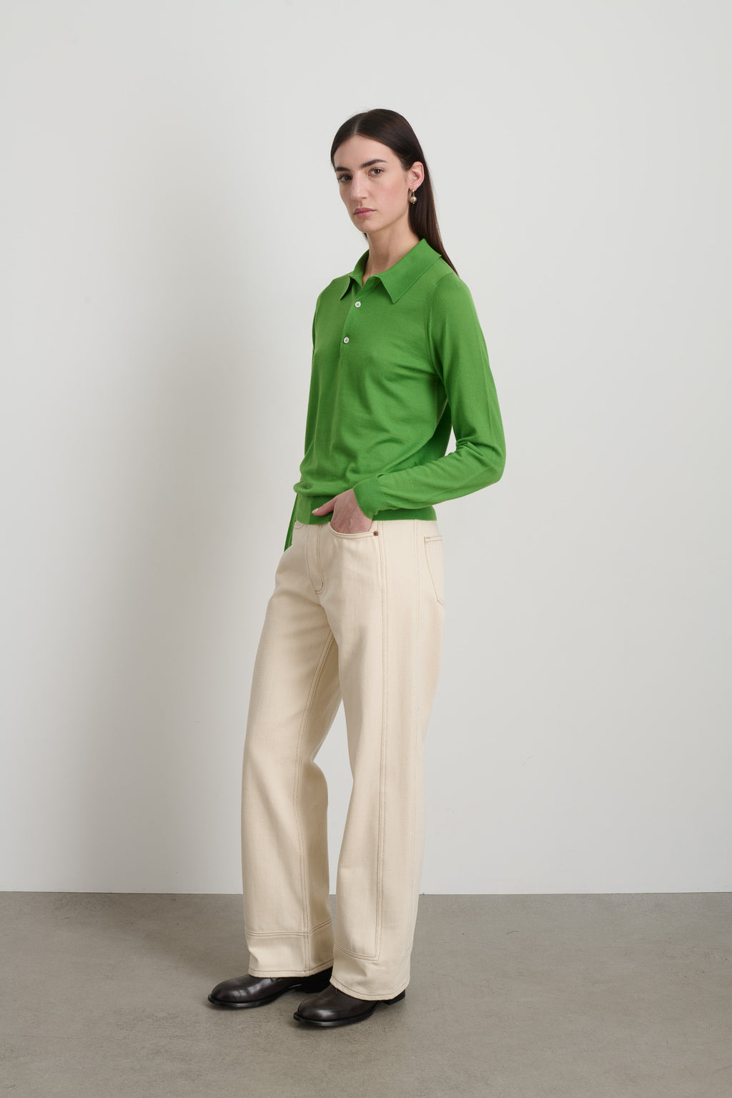 Knit Polo Green Merino Wool