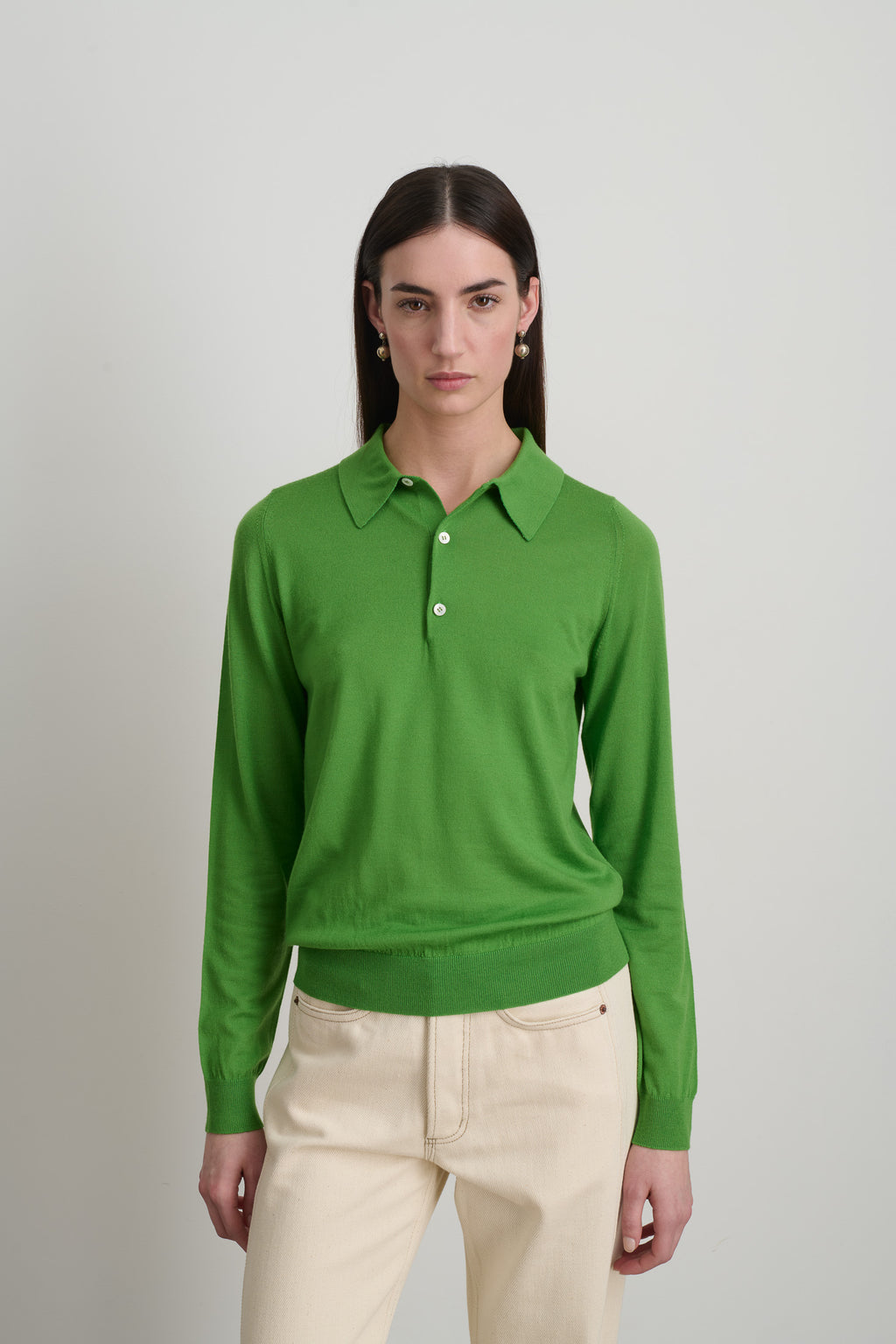 Knit Polo Green Merino Wool