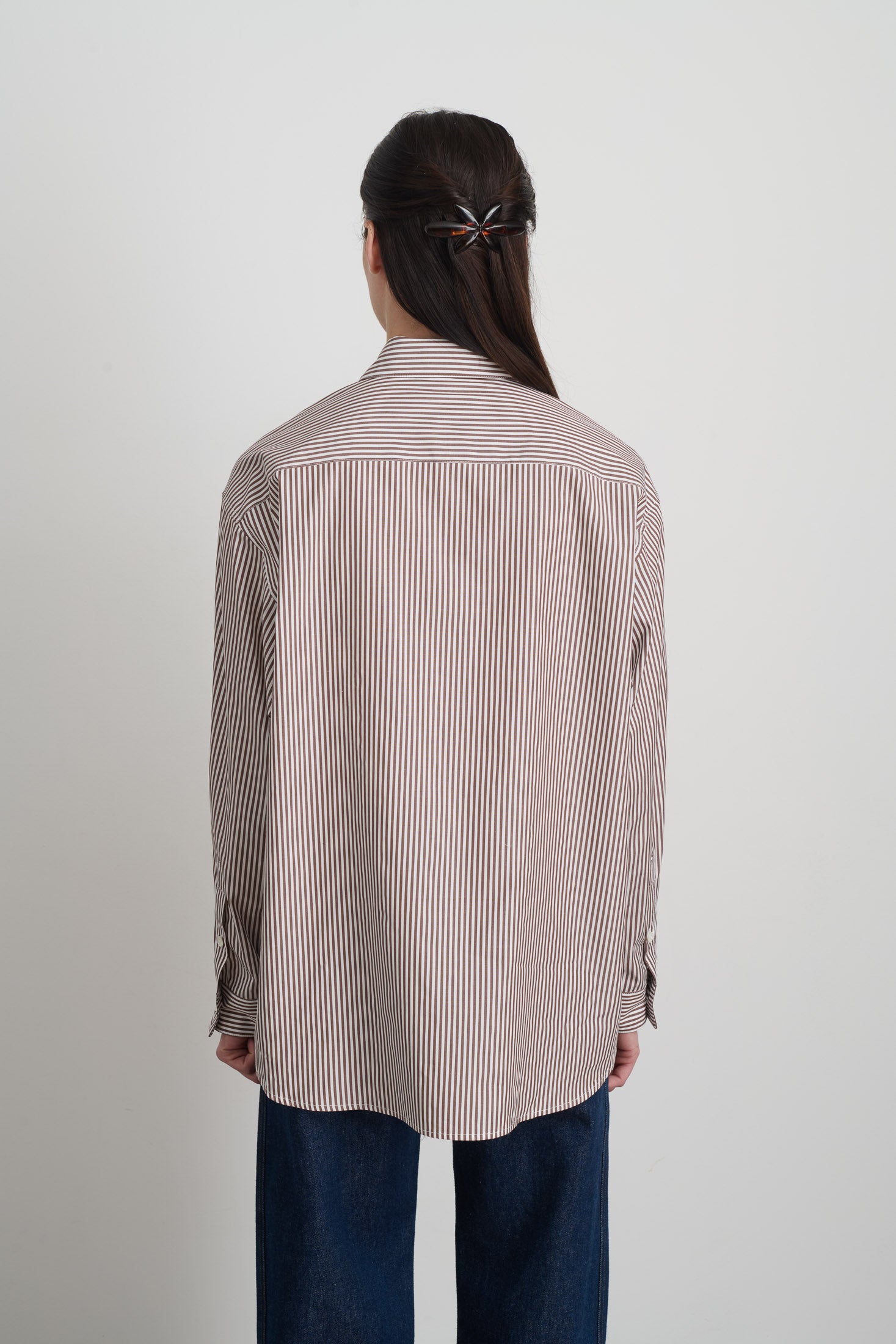Nolan Shirt Brown and White Stripe - Women | B SIDES – B Sides Jeans