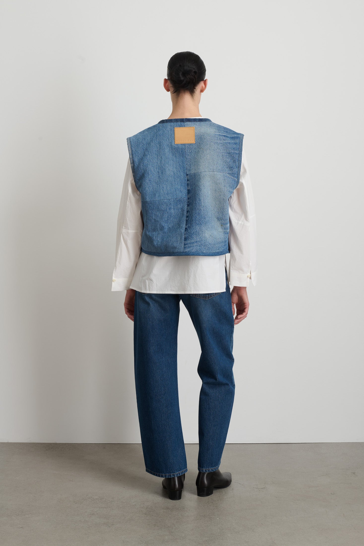 Reversible Reworked Vintage Denim and Sherpa Vest Grey Blue Sherpa