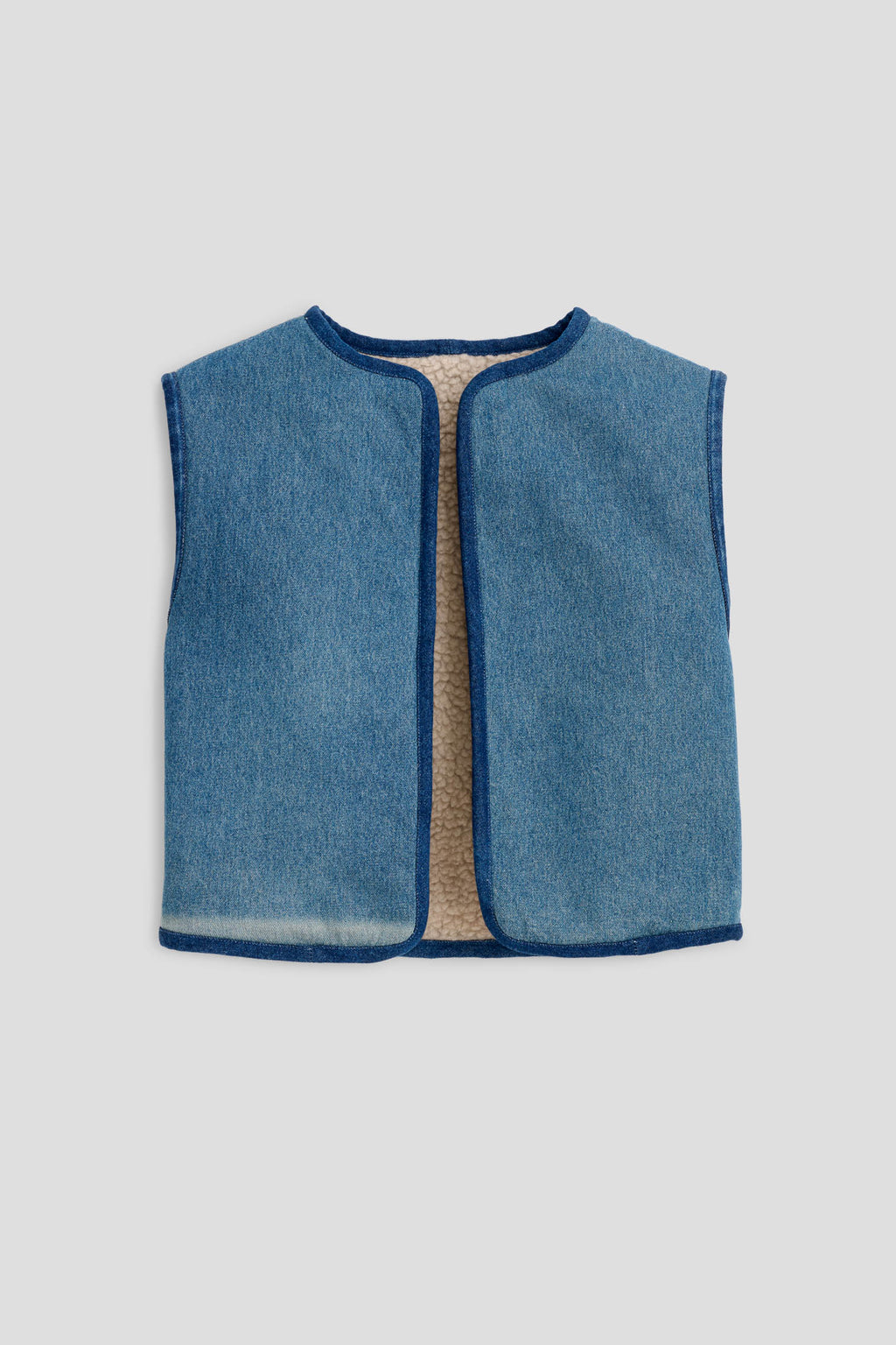 Reversible Reworked Vintage Denim and Sherpa Vest Grey Blue Sherpa