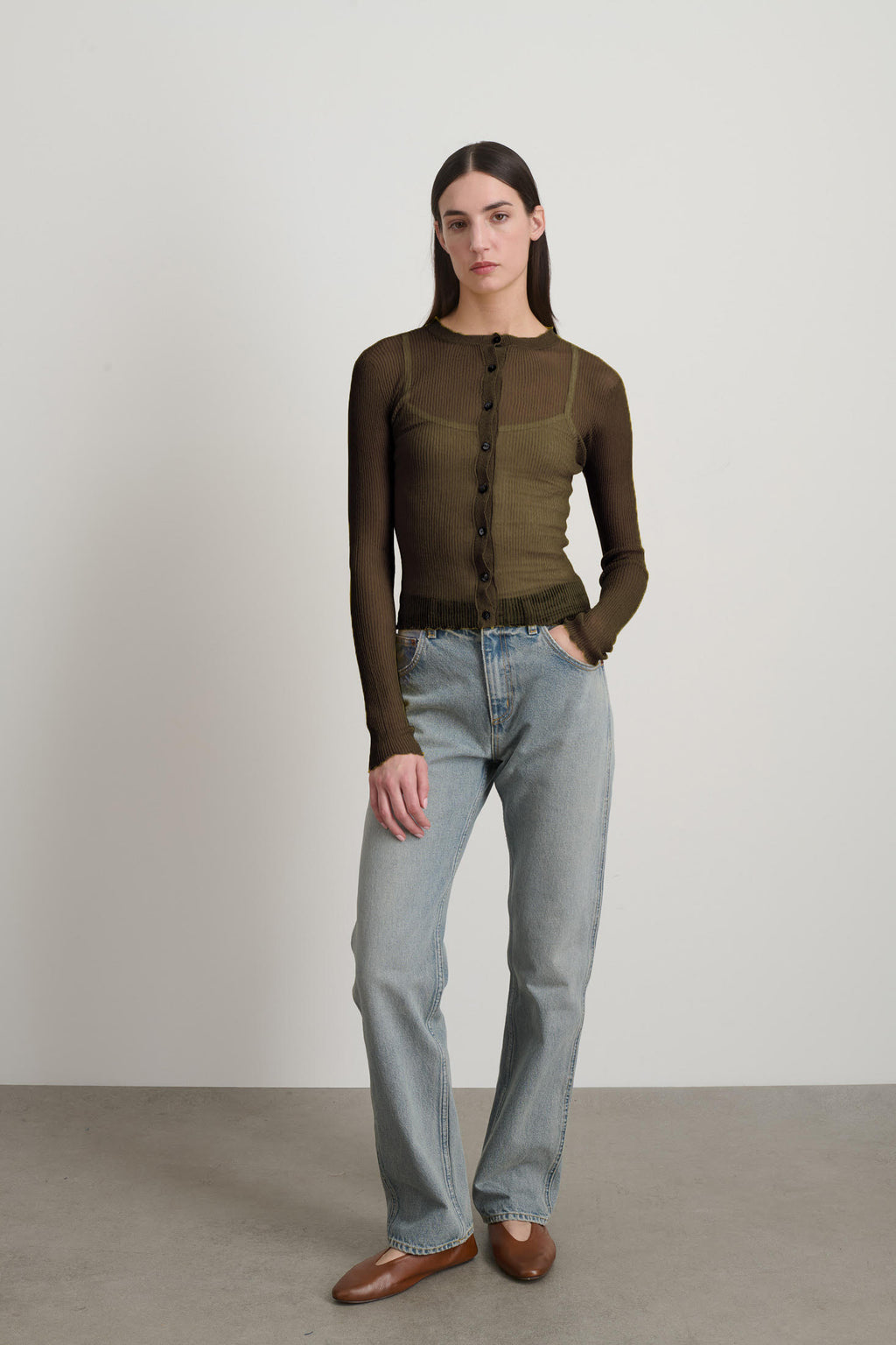 Sheer Cardigan Olive